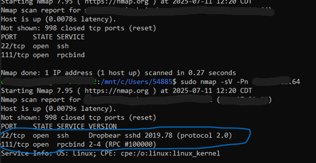 Network port scan results
